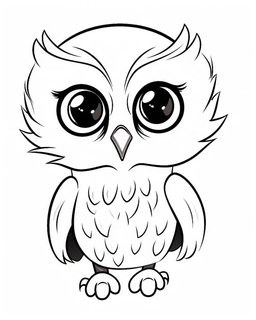 chibi coloring page of an owl