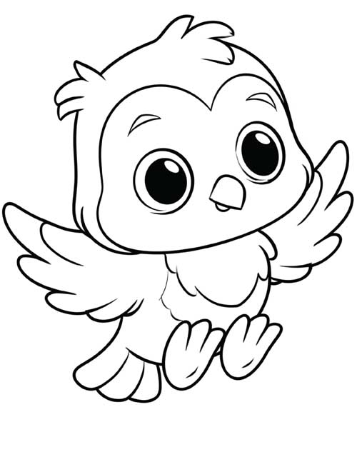 Simple coloring page of a cute baby bird flying