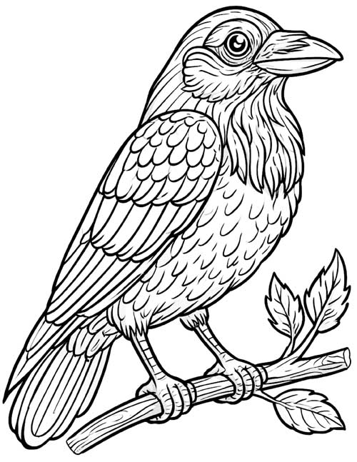bold lines coloring page of a raven