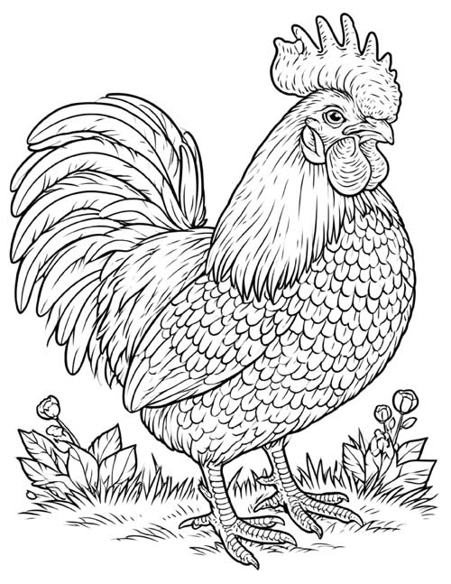 realistic coloring page of a rooster
