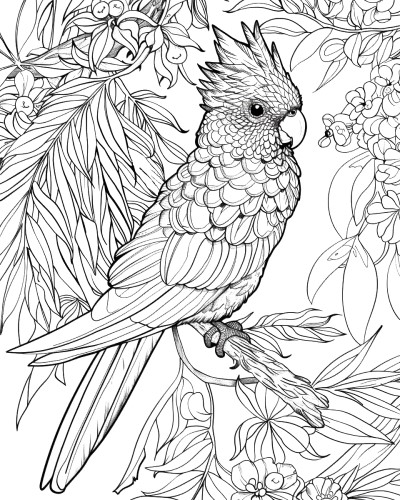 adult coloring page of a cockatiel