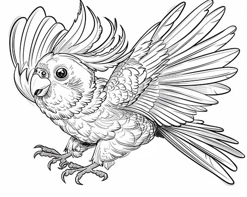 coloring page of a cockatiel flying