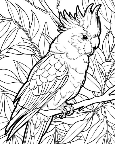 coloring page of a cockatiel flying