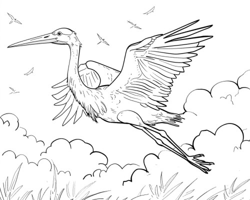 stork flying coloring page