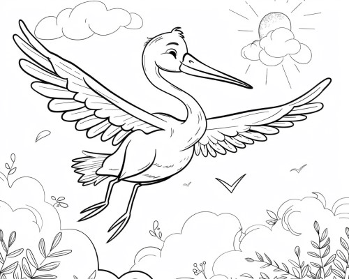 cartoon stork flying coloring page