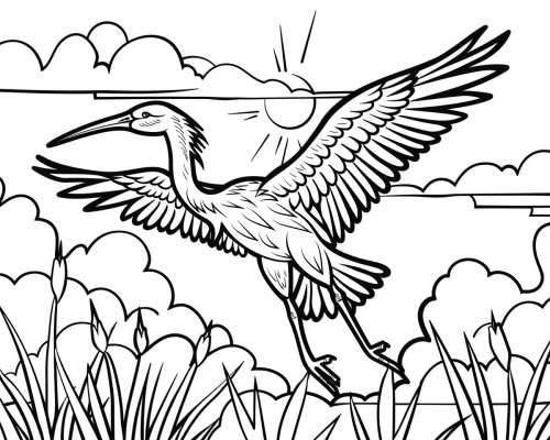 bold lines coloring page of a stork flying