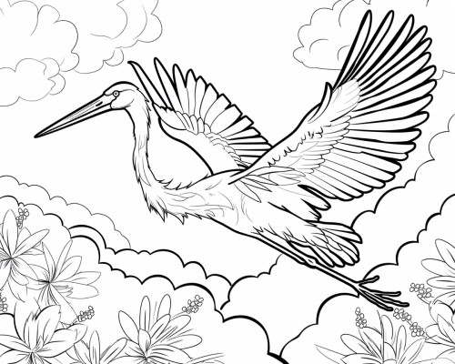 coloring page of a stork flying