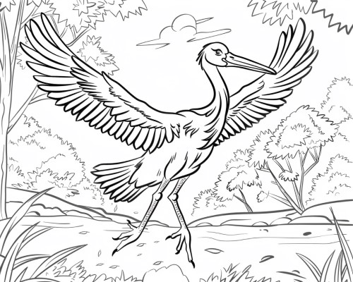 coloring page of a stork landing
