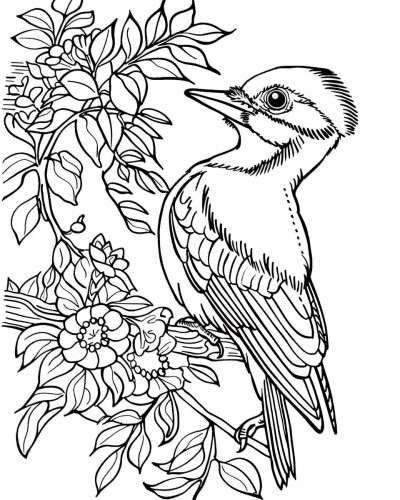 realistic woodpecker coloring page