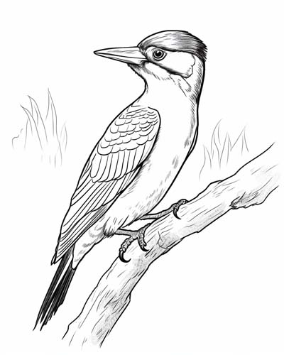 realistic woodpecker coloring page