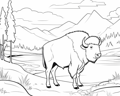 Bison in the foothills coloring page