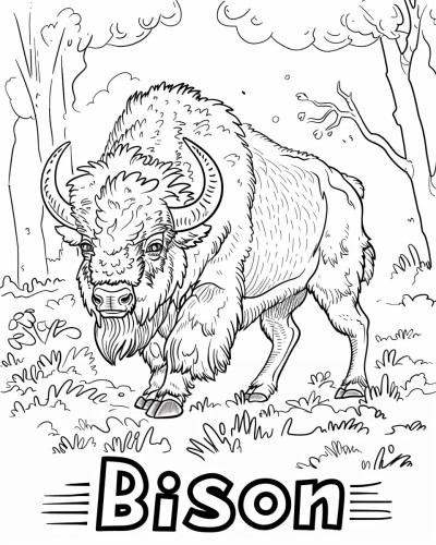 Bison with label coloring page