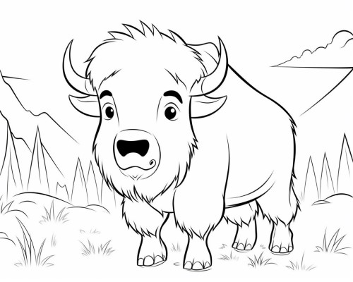 adorable cartoon Bison coloring pages