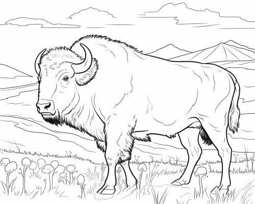 Realistic bison coloring page