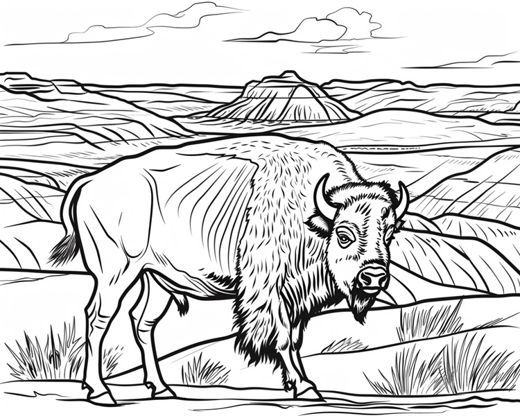 bison in Badlands National Park coloring page