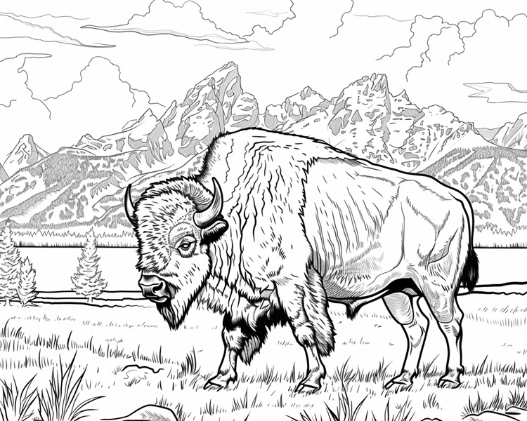 bison in Grand Teton National Park coloring page