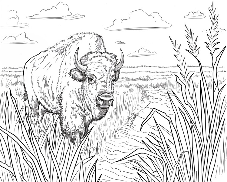 bison in Tallgrass Prairie National Preserve coloring page