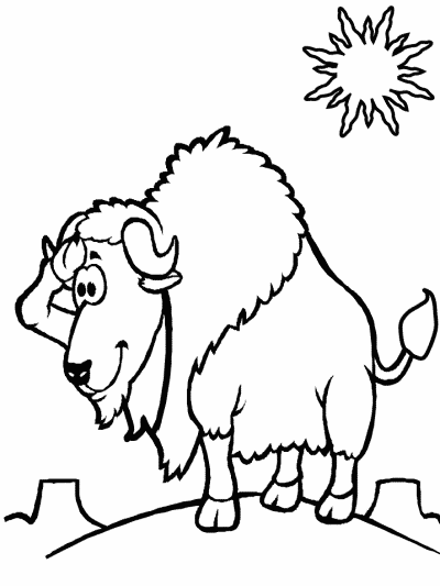 Bison on a sunny day coloring page