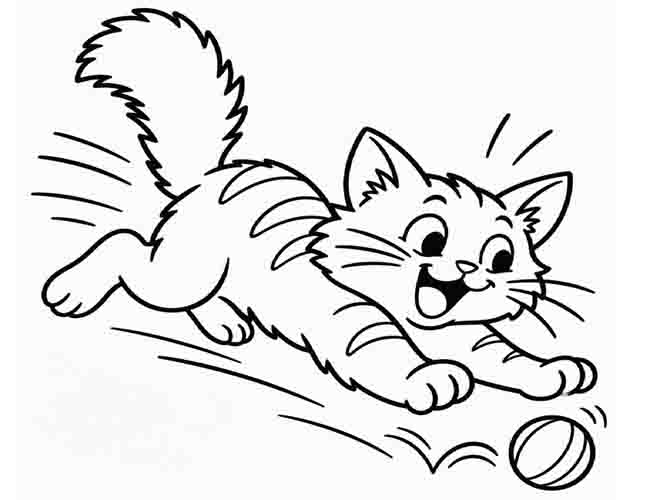 simple, cartoon coloring page of a cat with the zoomies