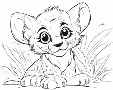 Coloring page of a cute baby cheetah