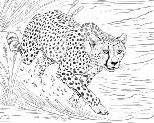 Realistic coloring page of a cheetah running