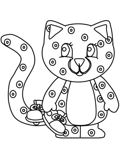 Hand drawn coloring page of a cheetah holding running shoes