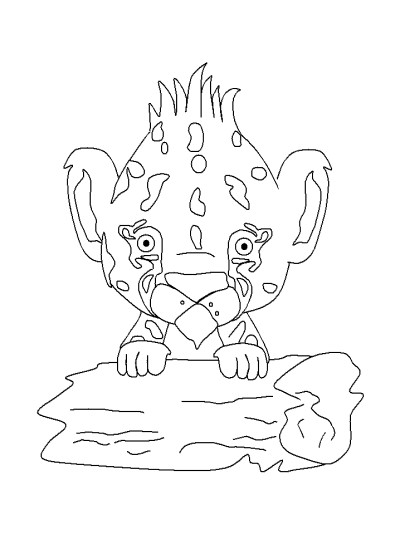 Hand drawn coloring page of a cheetah peeking over a log
