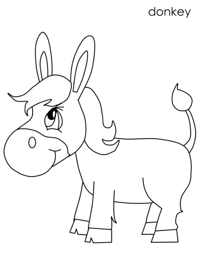 Labeled donkey coloring page
