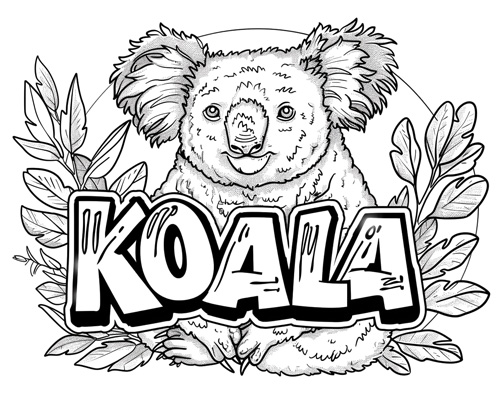 graffiti coloring page of a koala