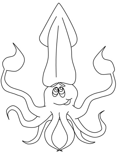 cartoon coloring page of a squid