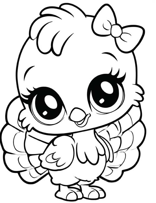 cartoon coloring page of a girl turkey