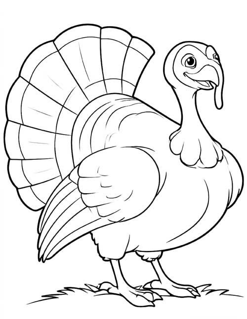 coloring page of a sleepy cartoon turkey