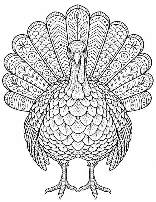 detailed doodle art turkey coloring page