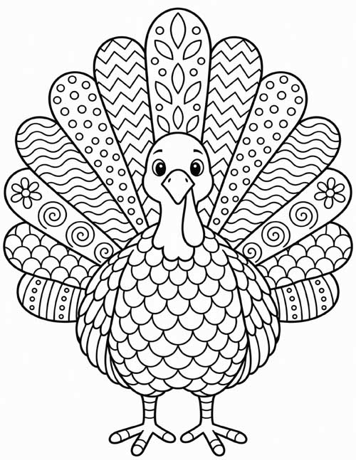 doodle turkey coloring page