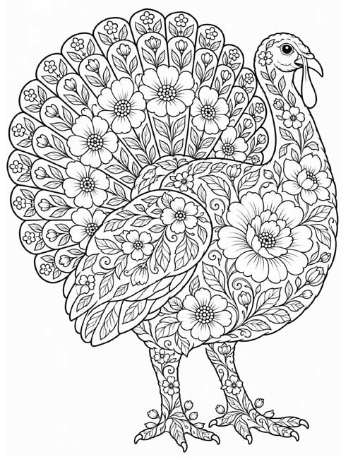 doodle turkey coloring page