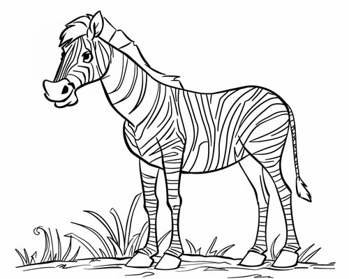 cartoon coloring page of a zebra in the grasslands