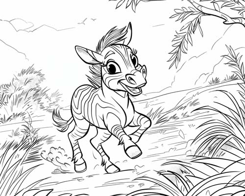 cartoon coloring page of a zebra in the savannah