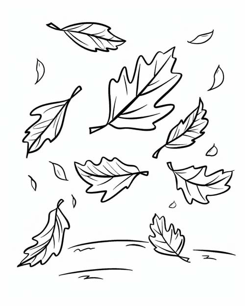coloring page of leaves falling