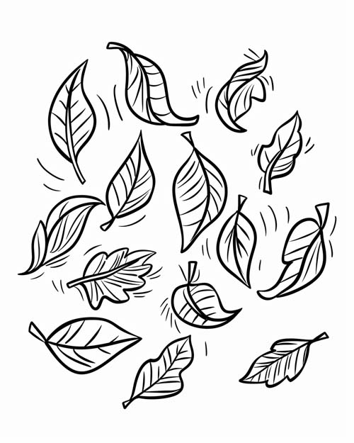 coloring page of leaves falling