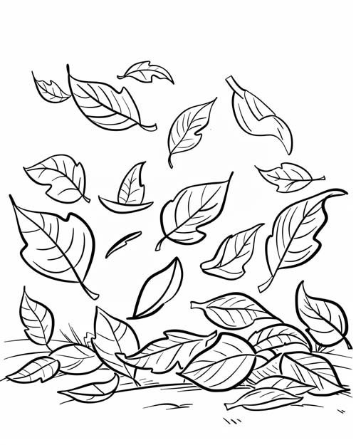 coloring page of fallen leaves