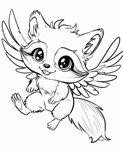 angel raccoon coloring page