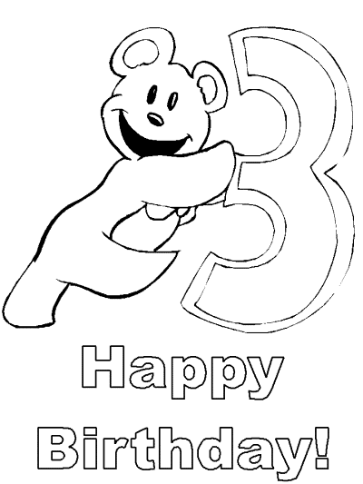 third birthday teddy bear coloring page