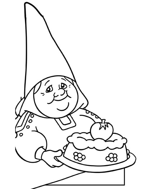 classic coloring page of Lisa making a cake