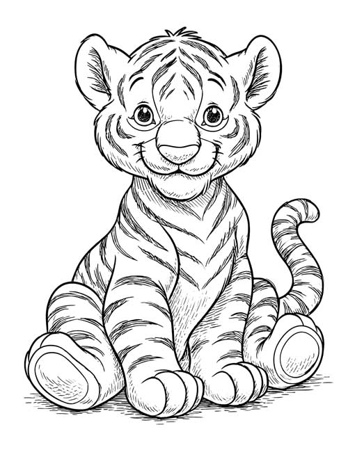 coloring page of a cheerful Tiger stuffed toy