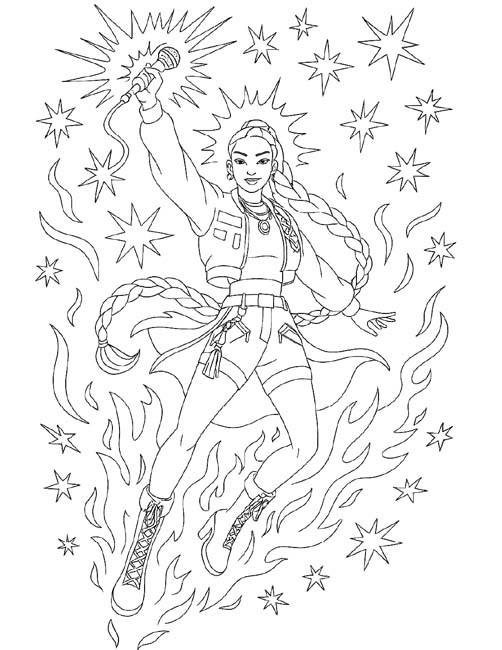 k-pop demon hunters coloring page of Rumi's musical magic