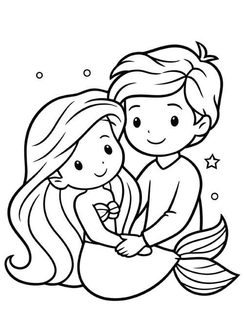 preschool coloring page of the little mermaid and the prince