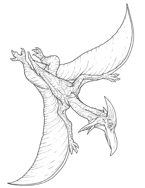 scary coloring page of Rodan flying
