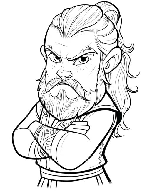 cartoon coloring page of Bjorn Ironside with his arms crossed.  waist up.