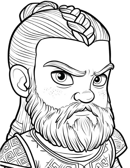 cartoon coloring page of Bjorn Ironside.  head shot.