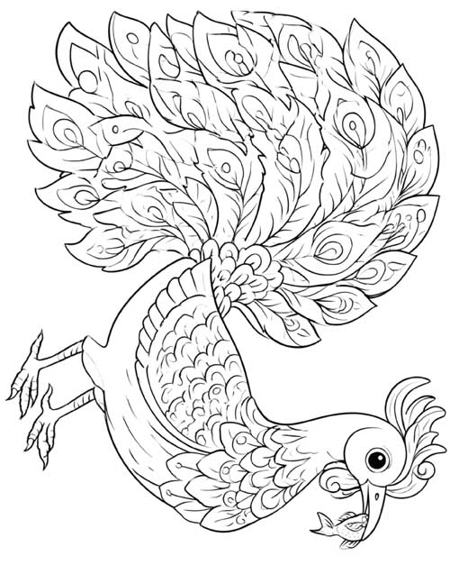 coloring page of the Sarimanok with a fish in its beak